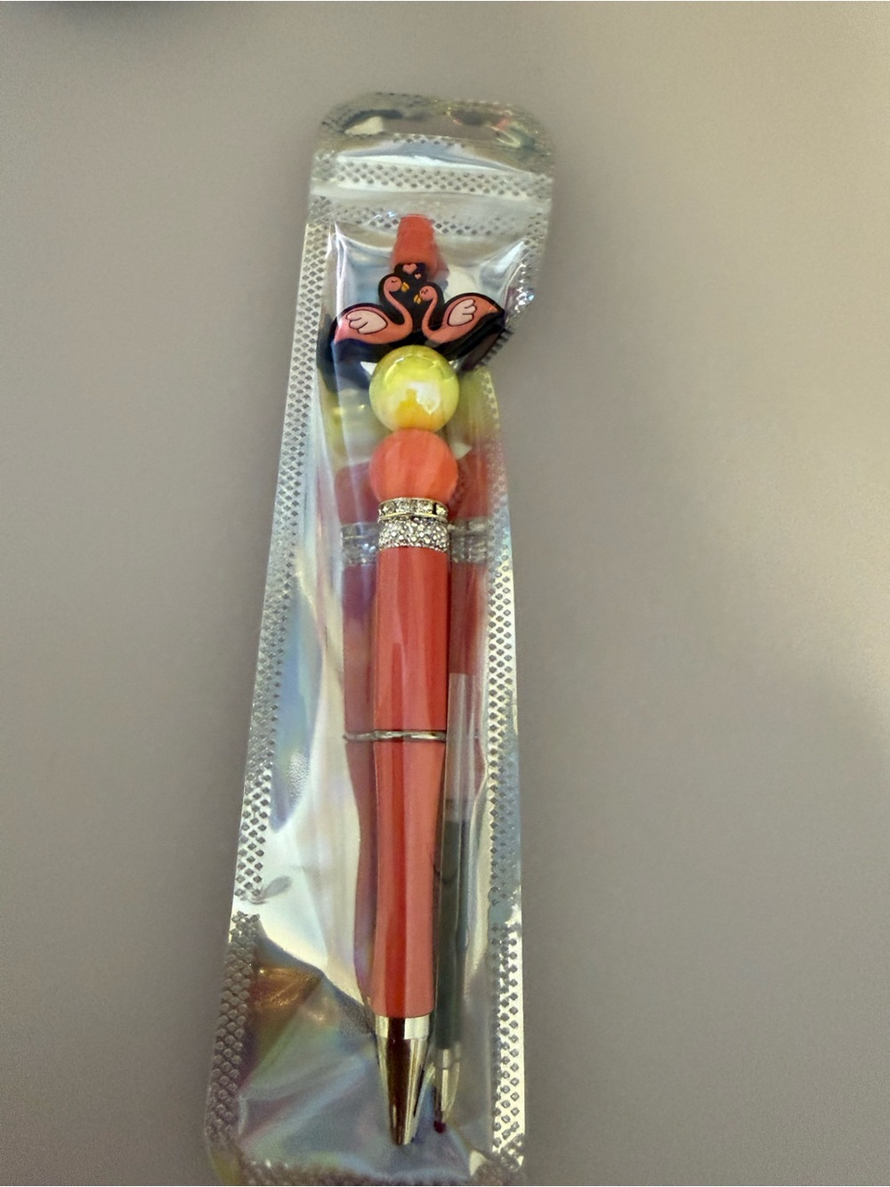 Coral Pink Flamingo beaded Pen